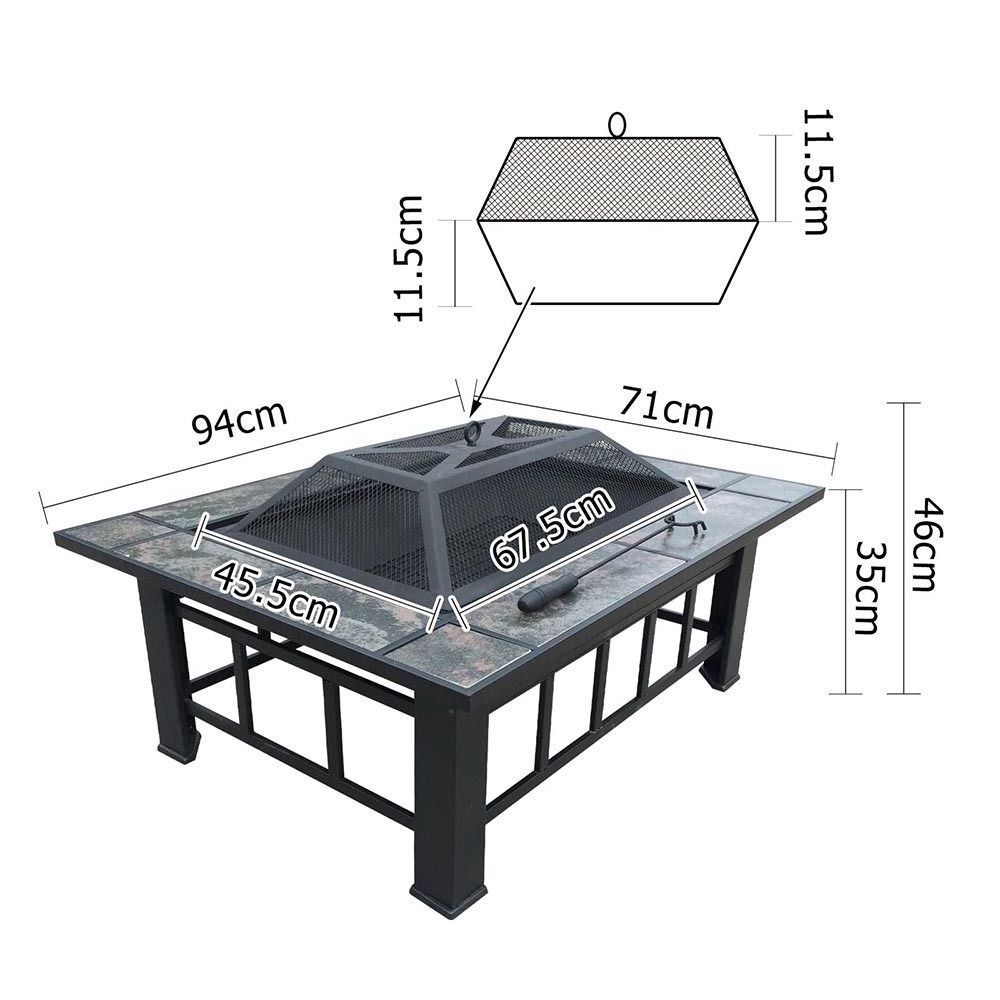 Winter Garden Bbq Fireplace Wood Burning Tile Firewood Surface Outdoor Steel Metal Firepit Grill Fire Pit