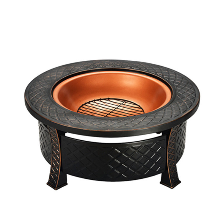 Outdoor round fire pit with safety cover BBQ grill patio Brazier fire pit