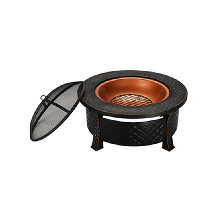 Outdoor round fire pit with safety cover BBQ grill patio Brazier fire pit