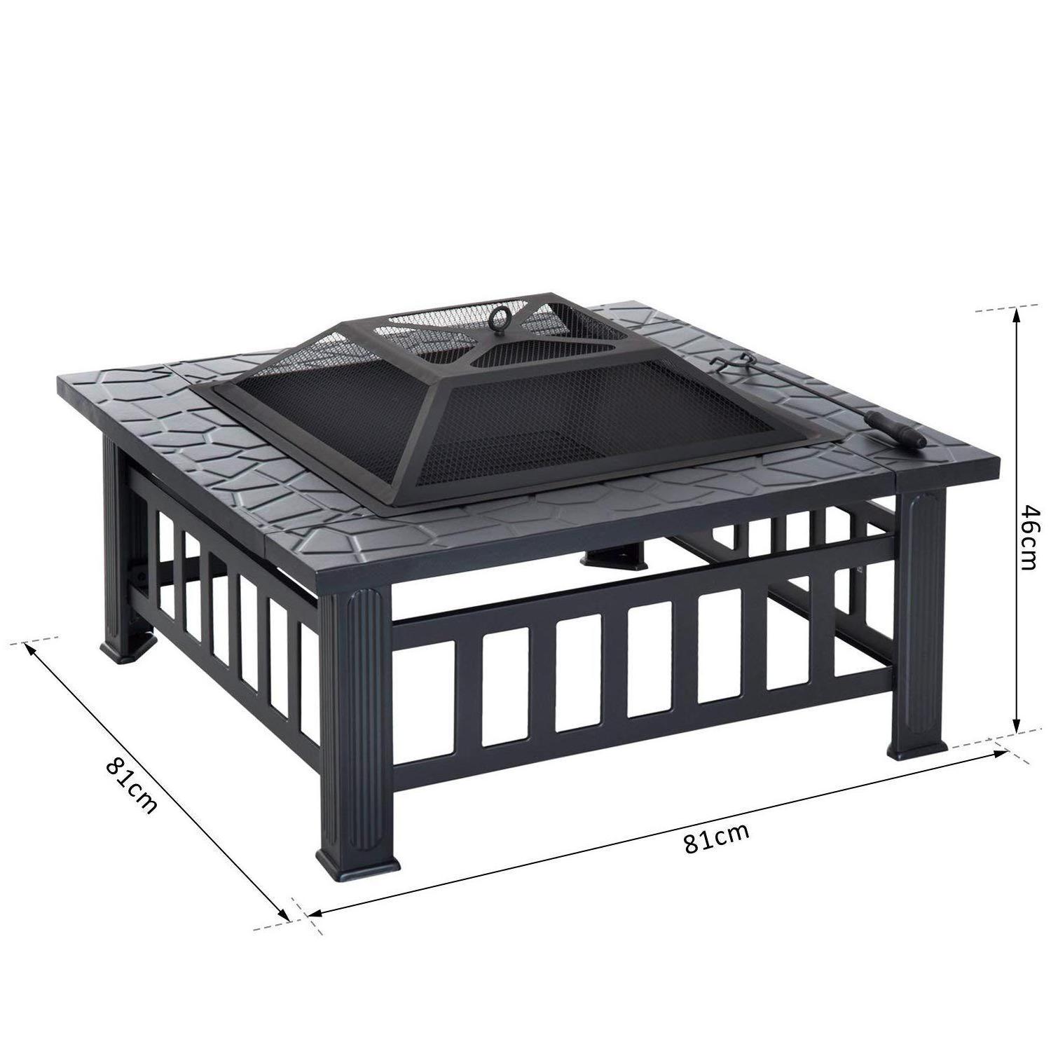 81*81*45cm 3 in 1 Square Fire Place BBQ Grill Fire Pits Screen For Garden Patio Camping Heating