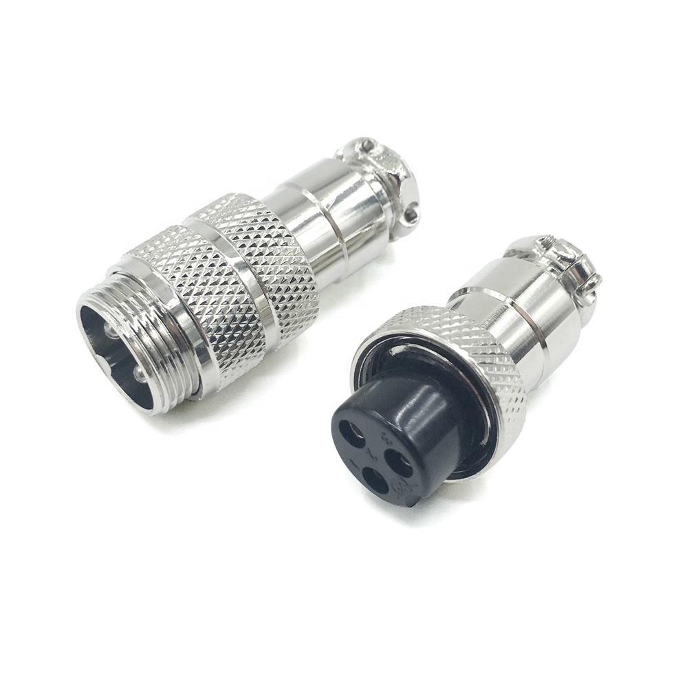 Silver Aviation Plug 4Pin 16mm GX16 Metal Male Female Panel Mount Connector