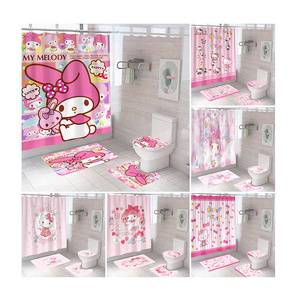 Pink Cat Series HD Digital Printing Mildew-Proof and Waterproof Polyester Hello-Kitty Bathroom Curtains