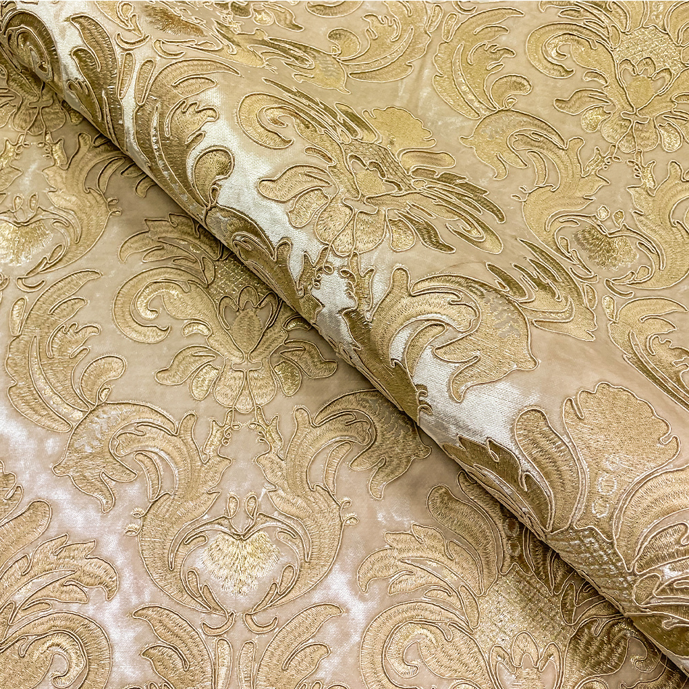 Abrasion Resistant Lustre Full-pattern Polyester Luxury Embroidered Velvet Fabric