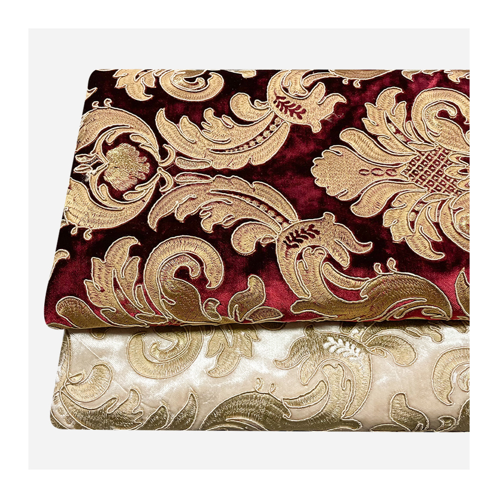 Abrasion Resistant Lustre Full-pattern Polyester Luxury Embroidered Velvet Fabric