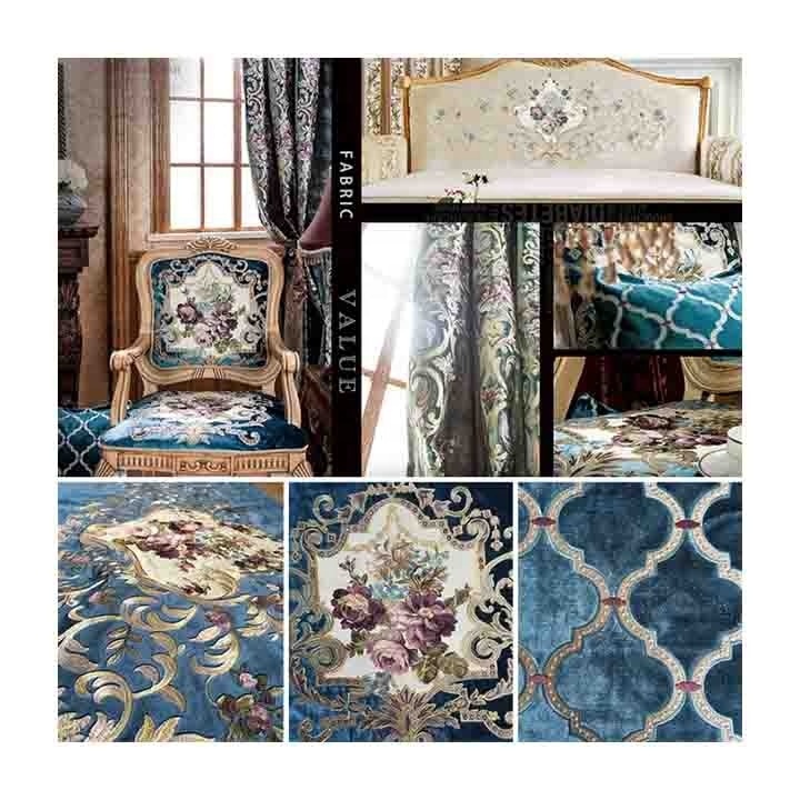 Fashion Design Tissus Pour Salon Marocain Luxury Morocco Arab Market Embroidery Velvet Fabric for Sofa and Curtain