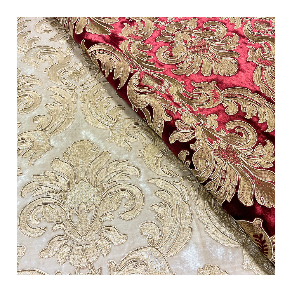 Abrasion Resistant Lustre Full-pattern Polyester Luxury Embroidered Velvet Fabric