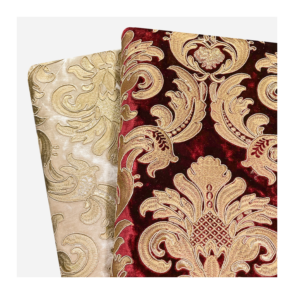 Abrasion Resistant Lustre Full-pattern Polyester Luxury Embroidered Velvet Fabric