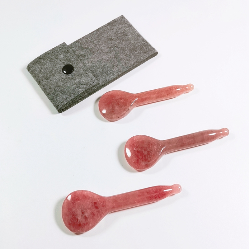 Wholesale Big Oil Facial Tool Natural Jade Stone Strawberry Quartz Gua Sha Spoon