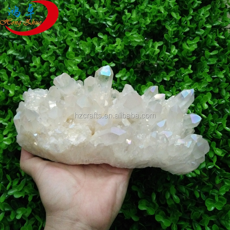 2023 Wholesale Price Blue /red/green/white Aqua Aura Crystal Quartz Cluster , Sparkly Raw cluster crystal quartz