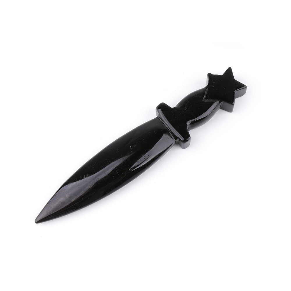 hot sale natural crystal Black Obsidian dagger carving for decoration