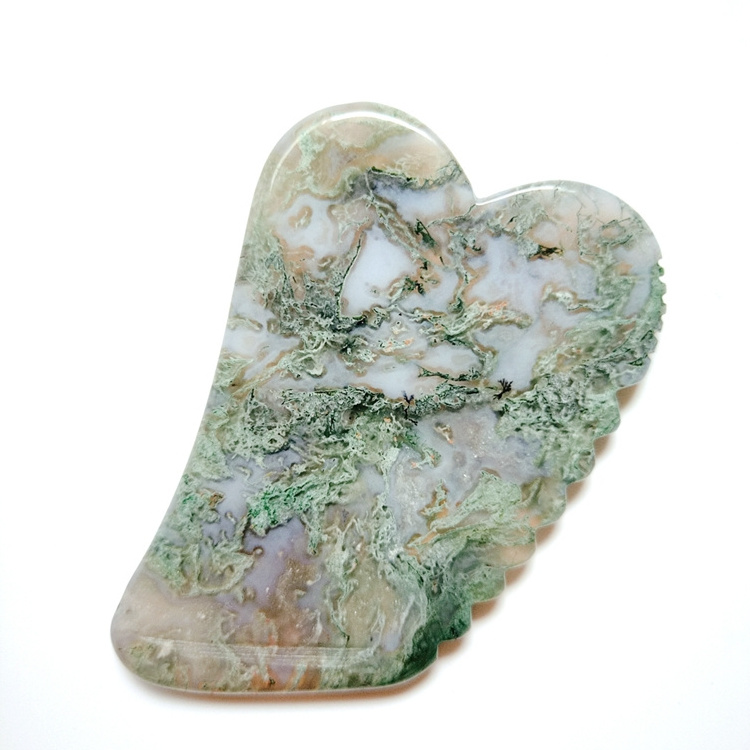 2023 Wholesale Best Moss agate Real Jade Gua Sha Crystal Face Roller Massage Guasha Stone Face Roller Massager