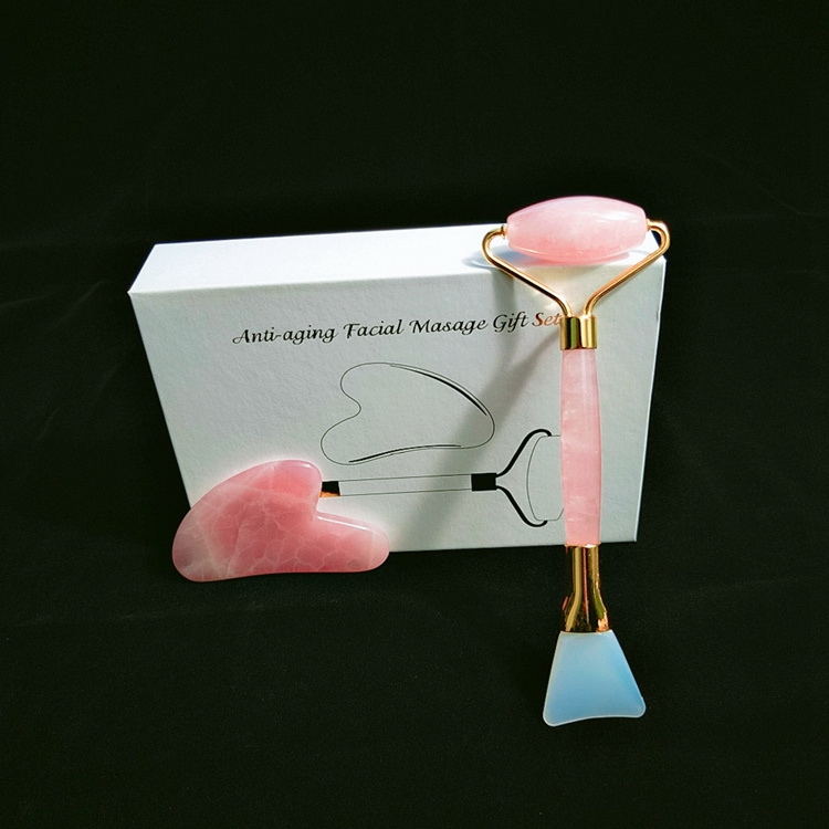 HZ Well-welcomed Cheap Crystal Face Rollers Gua Sha Set And Rose quartz Jade Roller For Massage Treatment quartz stone