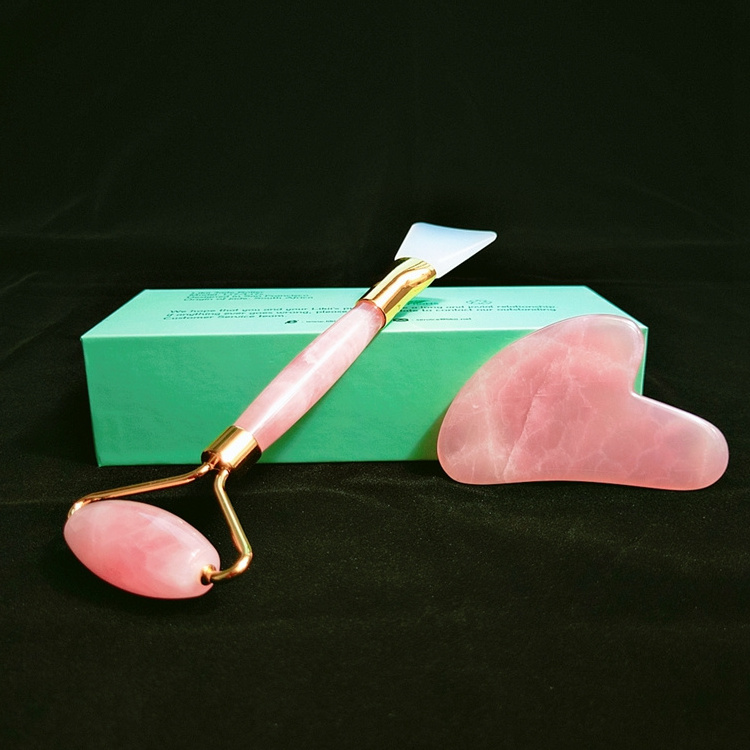 HZ Well-welcomed Cheap Crystal Face Rollers Gua Sha Set And Rose quartz Jade Roller For Massage Treatment quartz stone