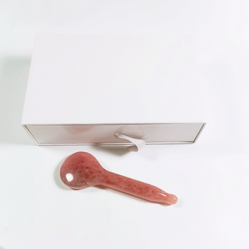 Wholesale Big Oil Facial Tool Natural Jade Stone Strawberry Quartz Gua Sha Spoon