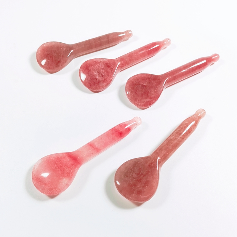 Factory Direct Eye Massage Tool Crystal Oil For Body Strawberry Quartz Gua Sha Spoon