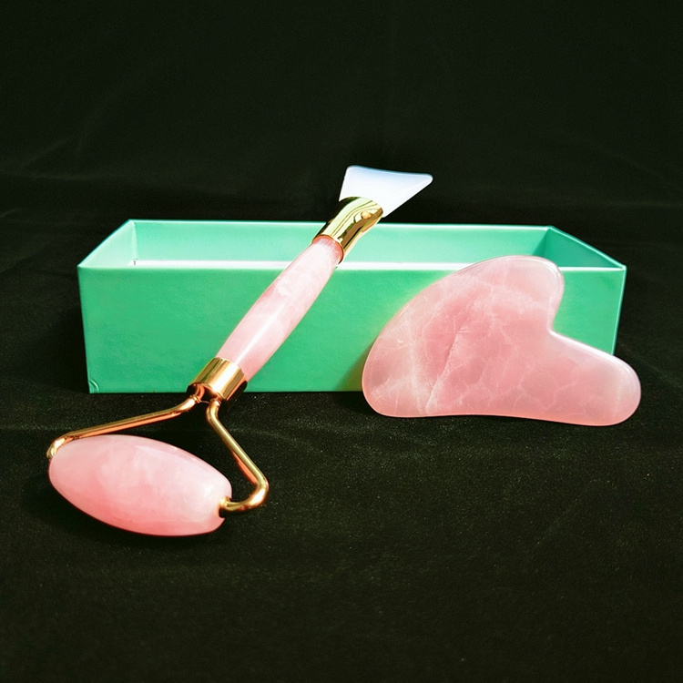 HZ Well-welcomed Cheap Crystal Face Rollers Gua Sha Set And Rose quartz Jade Roller For Massage Treatment quartz stone