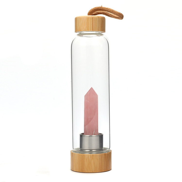 Wholesale Natural Healing Gemstone Crystal Glass Water Bottles Rose Quartz Tower Cup For Gift