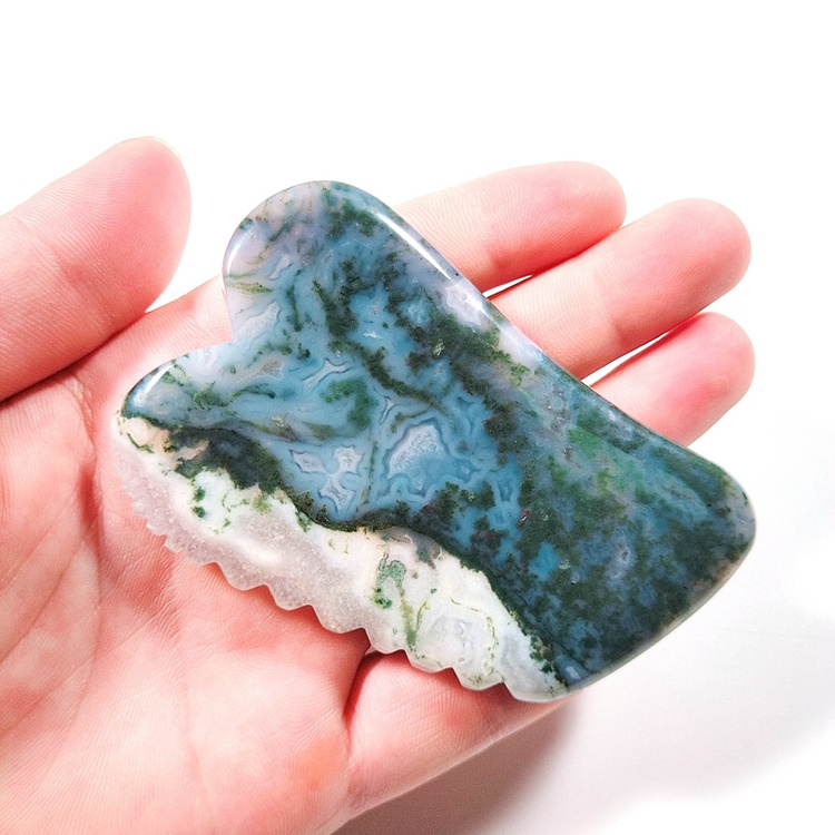 2023 Wholesale Best Moss agate Real Jade Gua Sha Crystal Face Roller Massage Guasha Stone Face Roller Massager