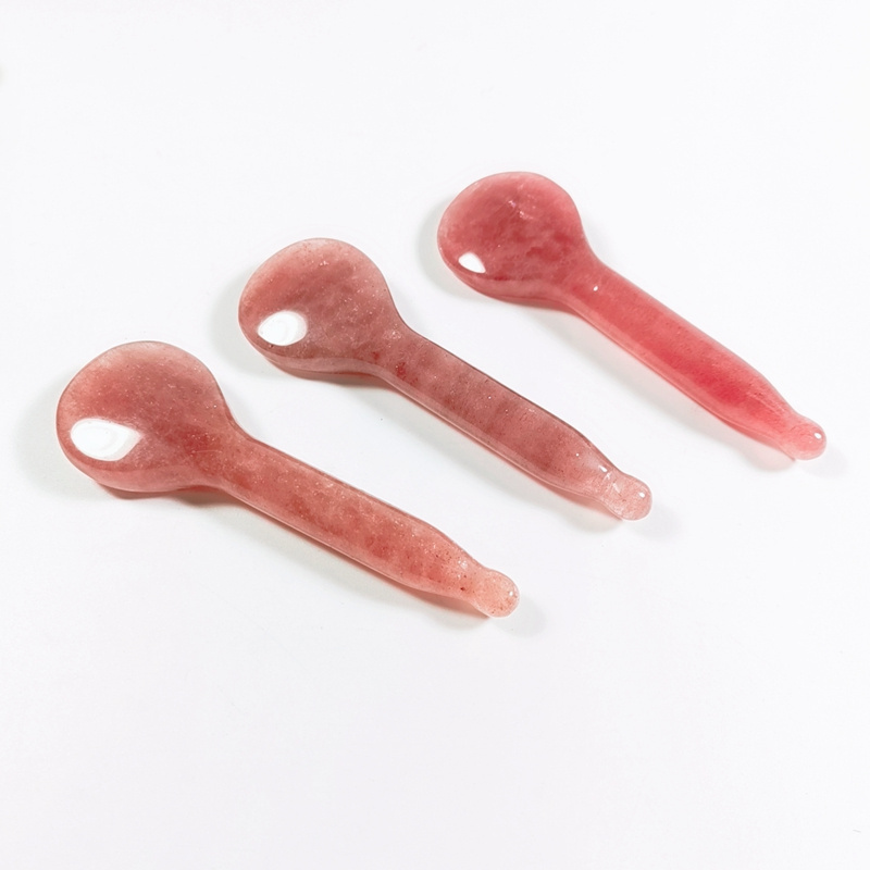 Wholesale Big Oil Facial Tool Natural Jade Stone Strawberry Quartz Gua Sha Spoon