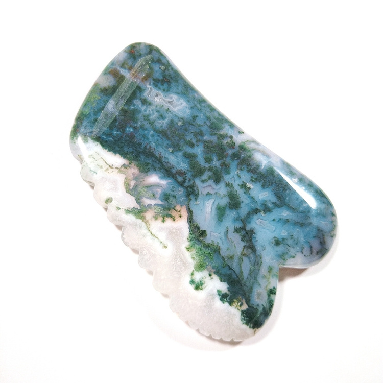 2023 Wholesale Best Moss agate Real Jade Gua Sha Crystal Face Roller Massage Guasha Stone Face Roller Massager