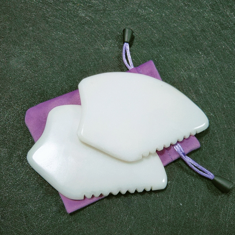 2023 Wholesale Natural Stone Heart Shape Guasha Facial Tool White Jade Gua Sha Body For Scrapers Face Massage