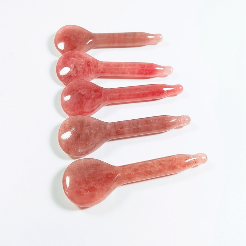 Wholesale Big Oil Facial Tool Natural Jade Stone Strawberry Quartz Gua Sha Spoon