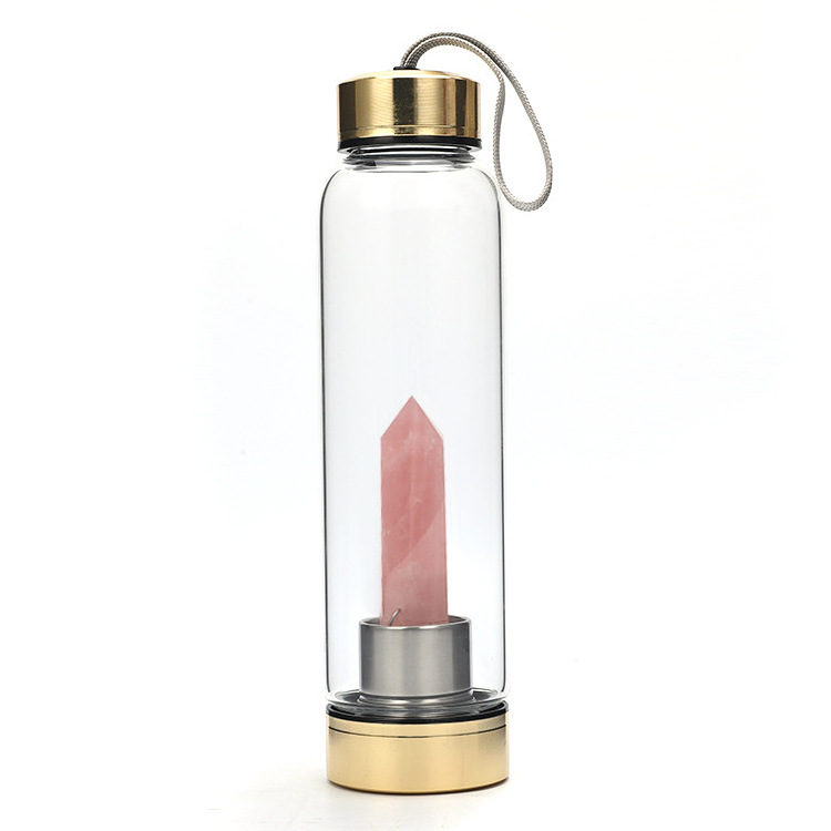 Wholesale Natural Healing Gemstone Crystal Glass Water Bottles Rose Quartz Tower Cup For Gift