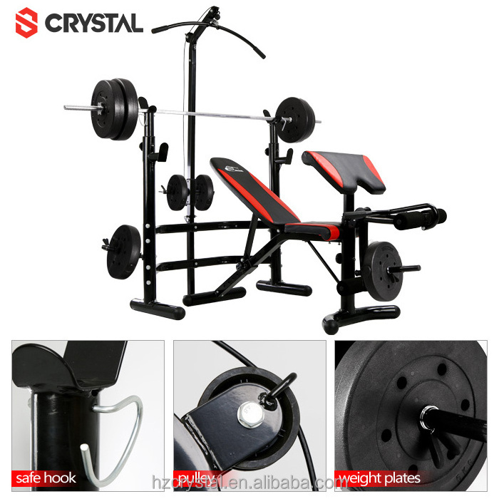 Crystal OEM/ODM Custom Multi Gym Equipment Strength Training Adjustable Weight Lifting Weight Bench with Lat Bar Power Rack