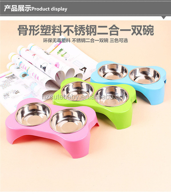 bone shaped double bowls dog bowl stainless steel