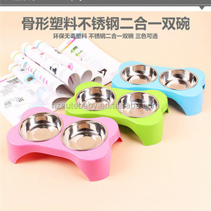 bone shaped double bowls dog bowl stainless steel