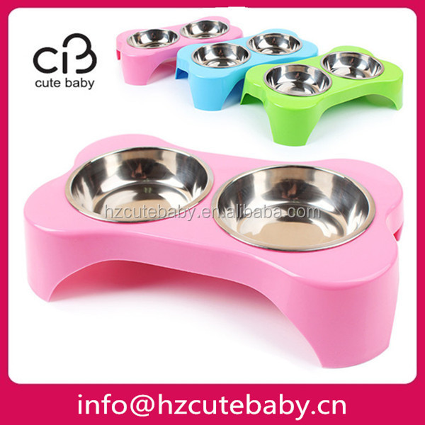 bone shaped double bowls dog bowl stainless steel