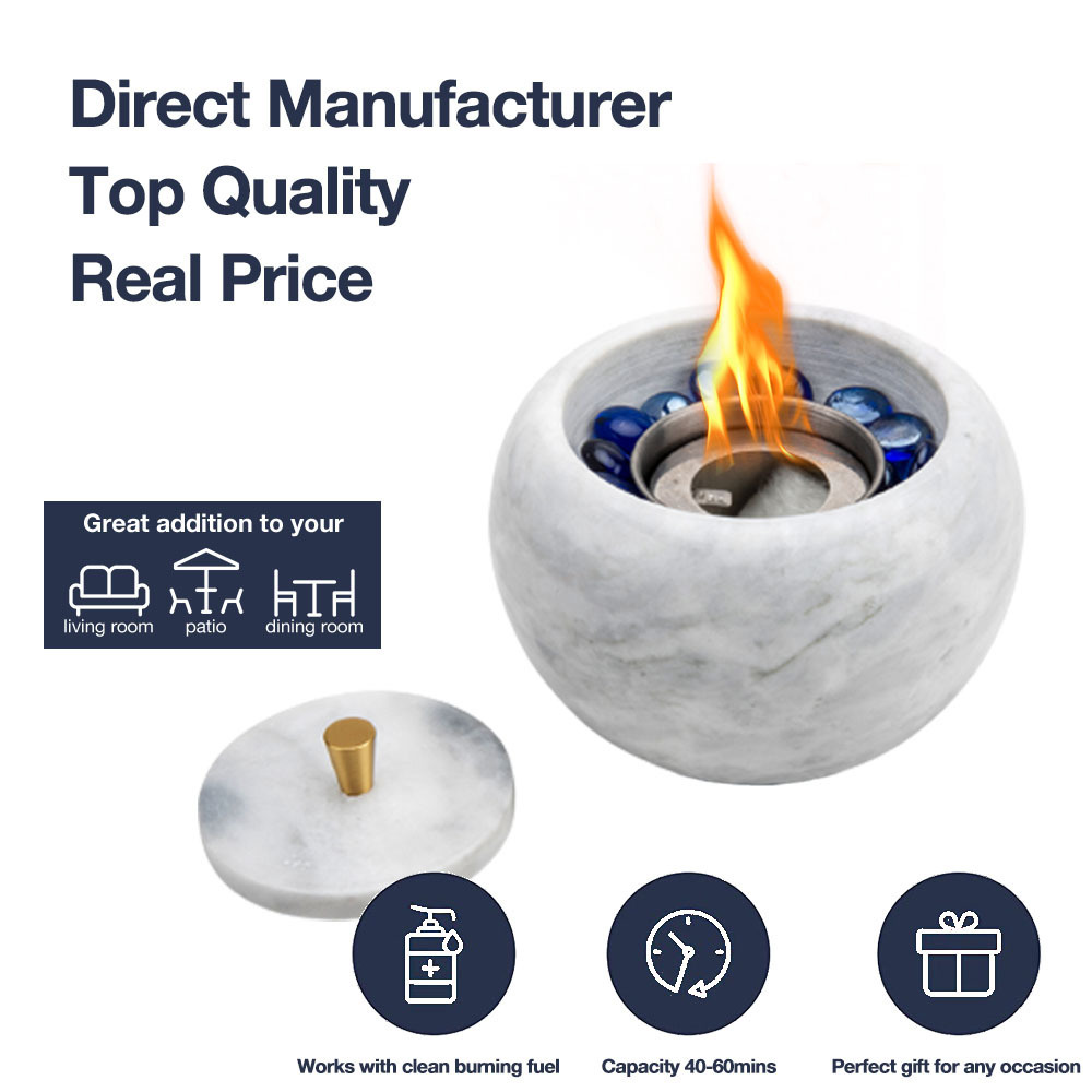 High Quality Smokeless Real Marble Stone Table Top Mini Personal Tabletop Portable Alcohol burner Firepit Bio ethanol Fire pit