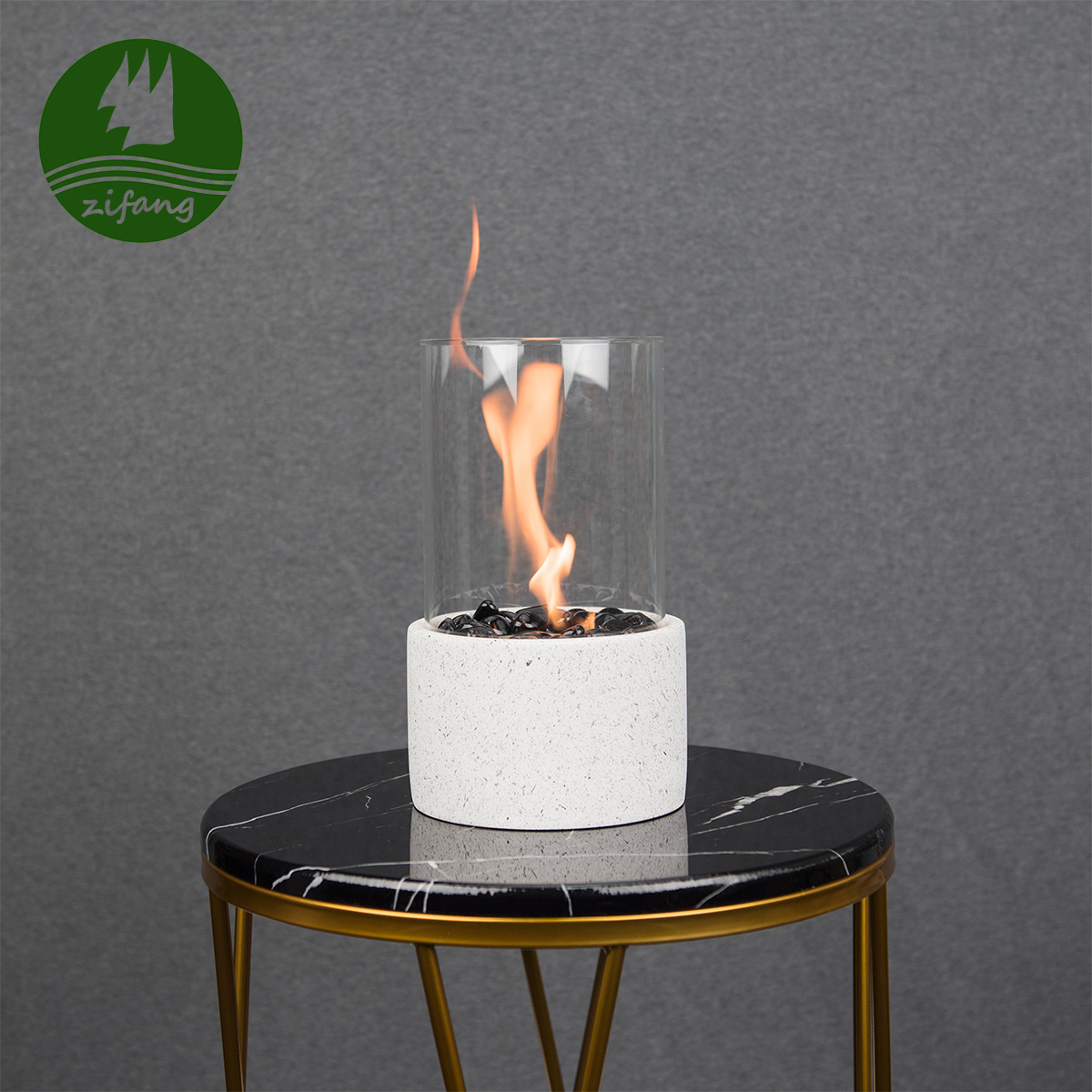 Chinese factory produces high quality alcohol round glass table top tabletop ethanol cement fire pits fireplace fire place