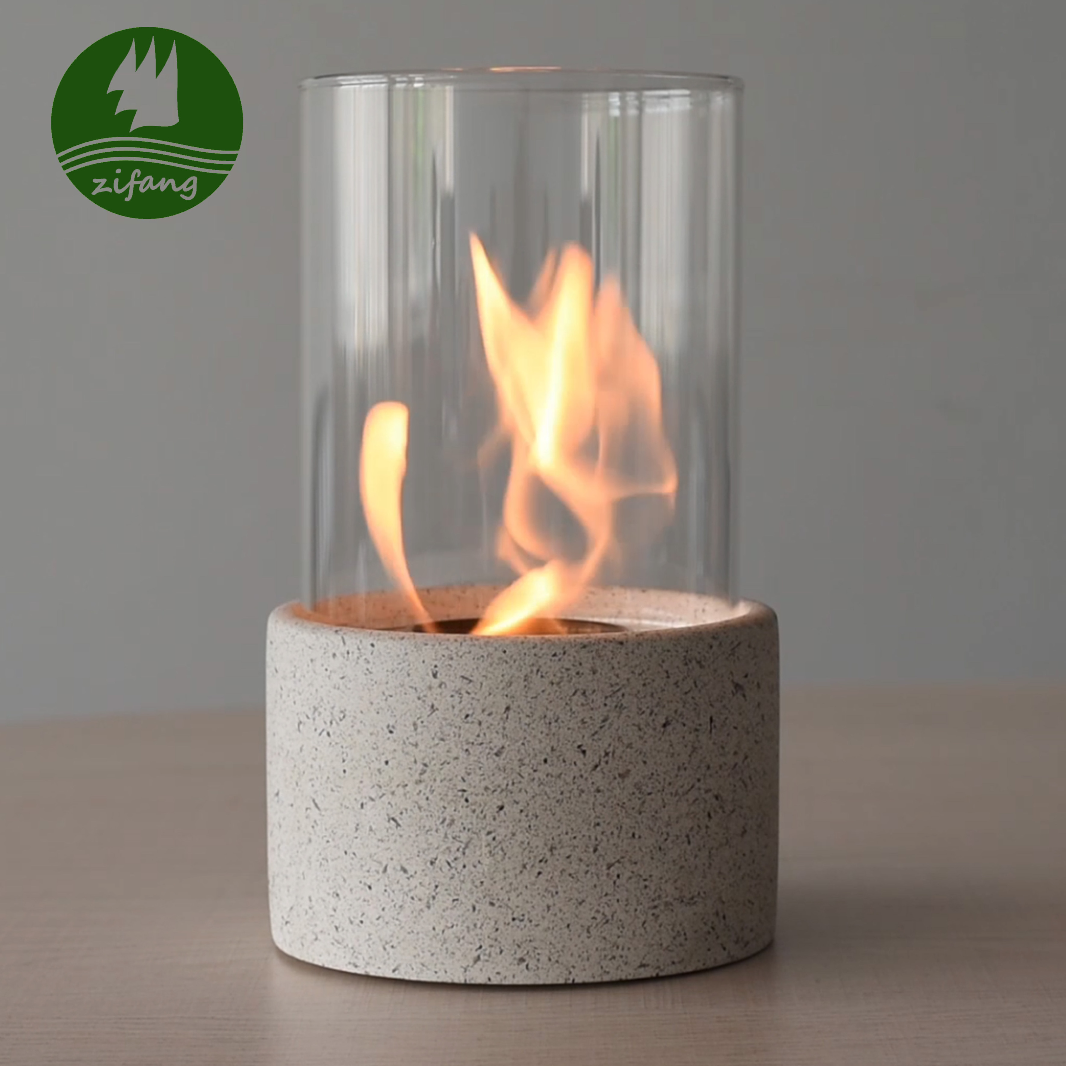 Customized Outdoor Home Garden Concrete Glass Small Personal Freestanding Tabletop Table Top Bio Ethanol Fire Pit Firepit Burner