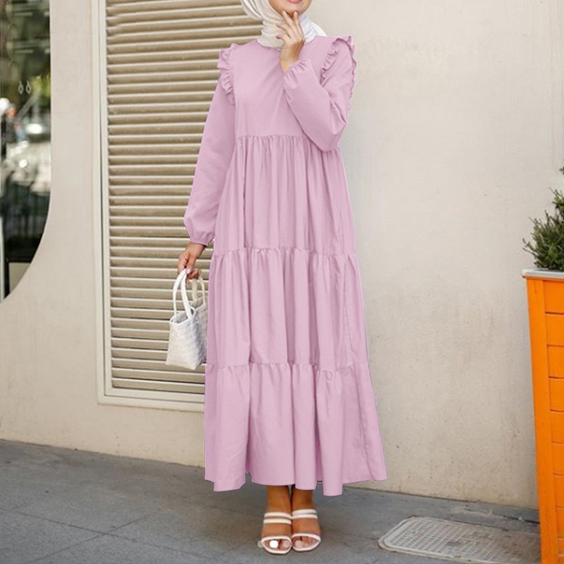 Wholesale Islamic Clothing Solid Color Plus Size Dresses Women Dubai Casual Muslim Abaya Dress