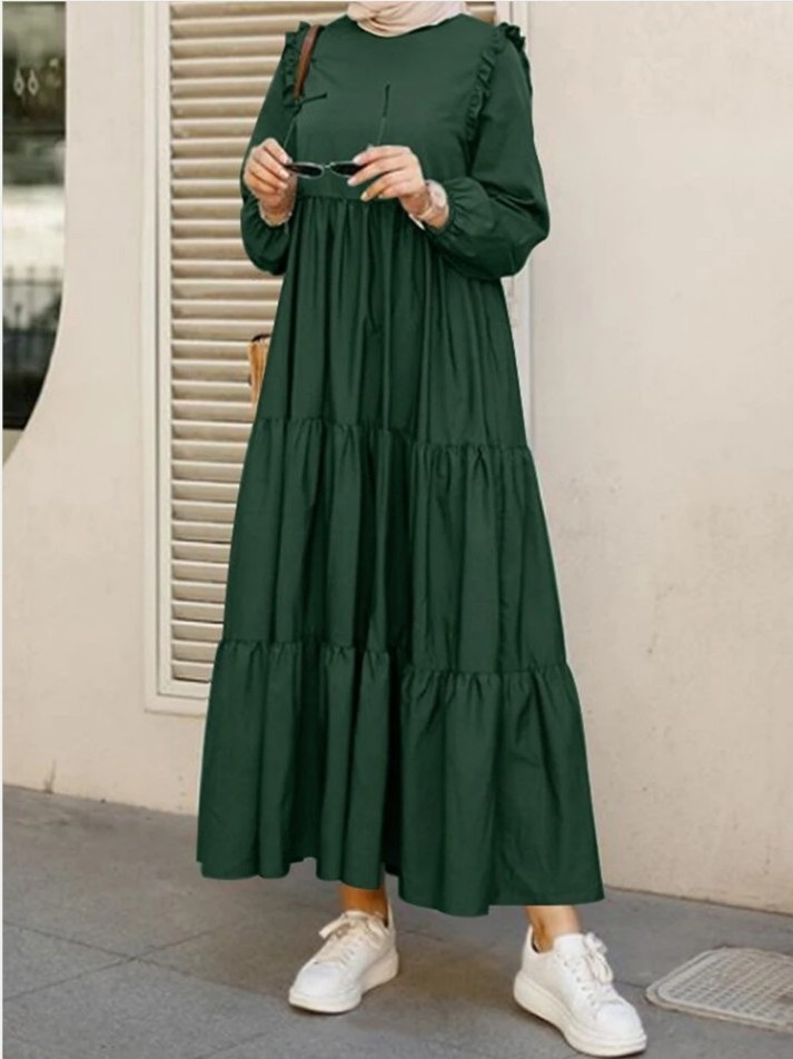 Wholesale Islamic Clothing Solid Color Plus Size Dresses Women Dubai Casual Muslim Abaya Dress