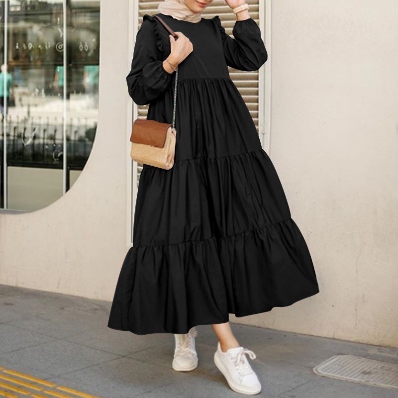 Wholesale Islamic Clothing Solid Color Plus Size Dresses Women Dubai Casual Muslim Abaya Dress