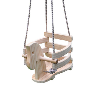 Outdoor Garden Toddler Wooden Horse Baby Swing With Rope