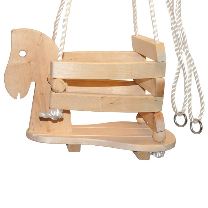 Outdoor Garden Toddler Wooden Horse Baby Swing With Rope