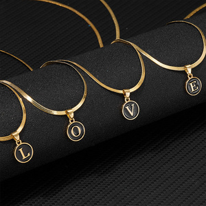 Customized Stainless Steel 18K Gold Plated Letters Necklace A-Z Pendant Snake Chain Choker Chain Women Men Jewelry Gift For Men