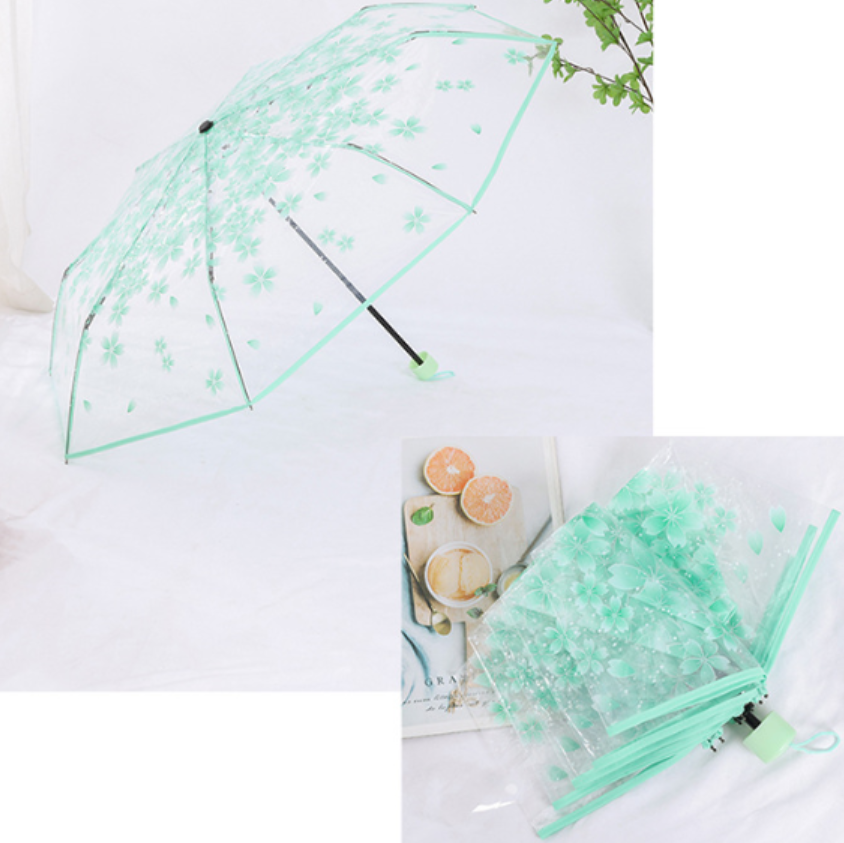 Sakura Pattern Clear Transparent Folding Manual open Umbrella Rainy outdoor umbrella with fun