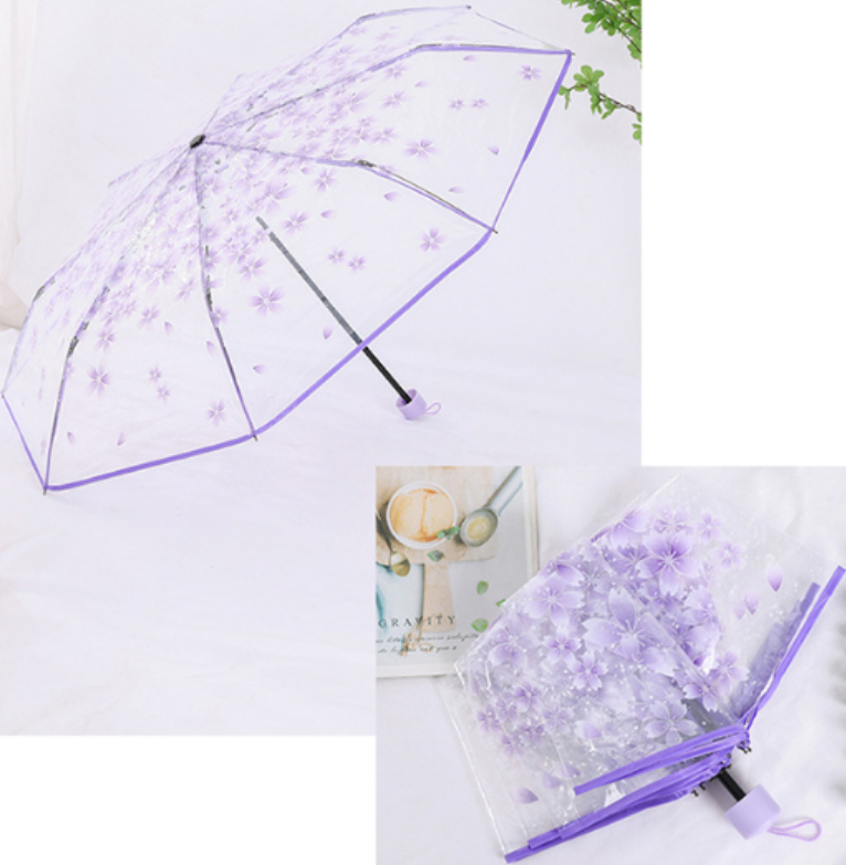 Sakura Pattern Clear Transparent Folding Manual open Umbrella Rainy outdoor umbrella with fun