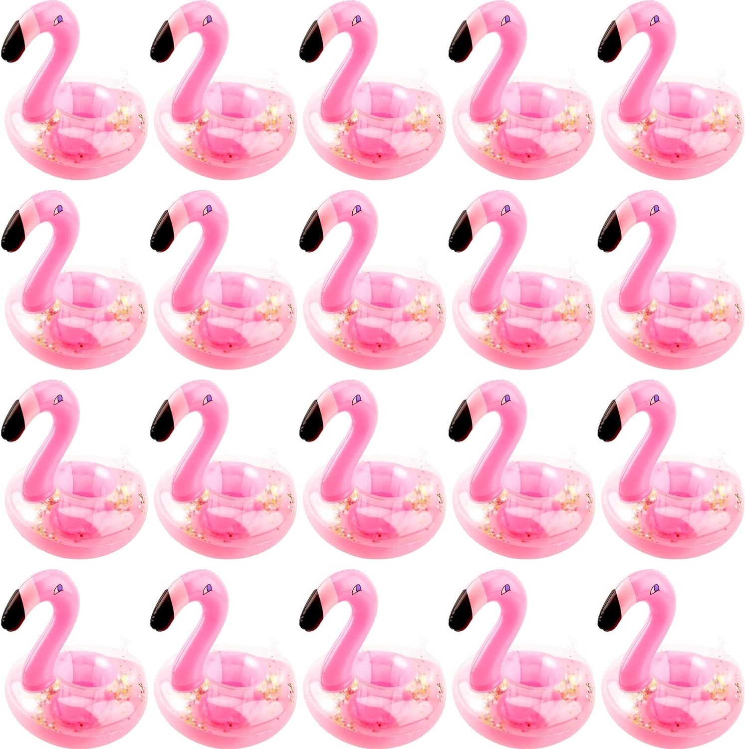 New Coming Glitter Confetti Pink Flamingo Pool Drink Floats Cup Holder Inflatable Flamingo Drink Holder Coasters