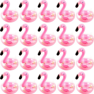 New Coming Glitter Confetti Pink Flamingo Pool Drink Floats Cup Holder Inflatable Flamingo Drink Holder Coasters