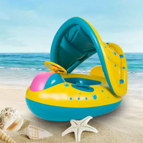 Hot Sale Inflatable Baby Seat Float Ring Swimming Circle Seat Boat Children'S Swimming Circle With Awning And Steering Wheel