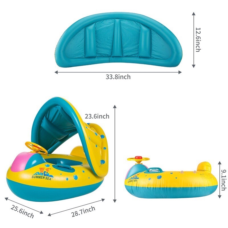 Hot Sale Inflatable Baby Seat Float Ring Swimming Circle Seat Boat Children'S Swimming Circle With Awning And Steering Wheel