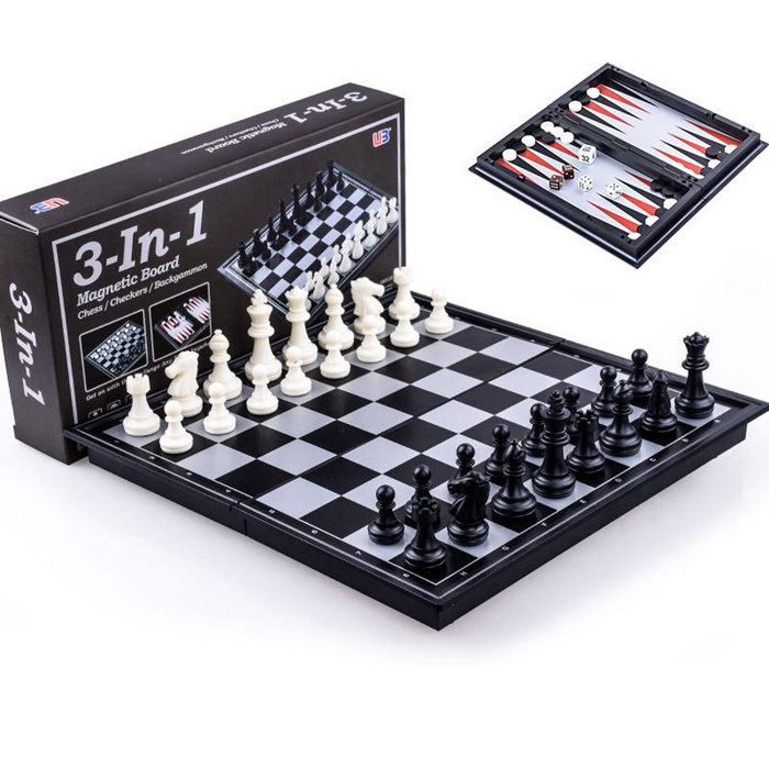 Magnetic Chess Game Kids Toy Set Backgammon &chess & Checkers Chess Board Magnetic 3 in 1 Box Plastic OEM Unisex Picture Playing