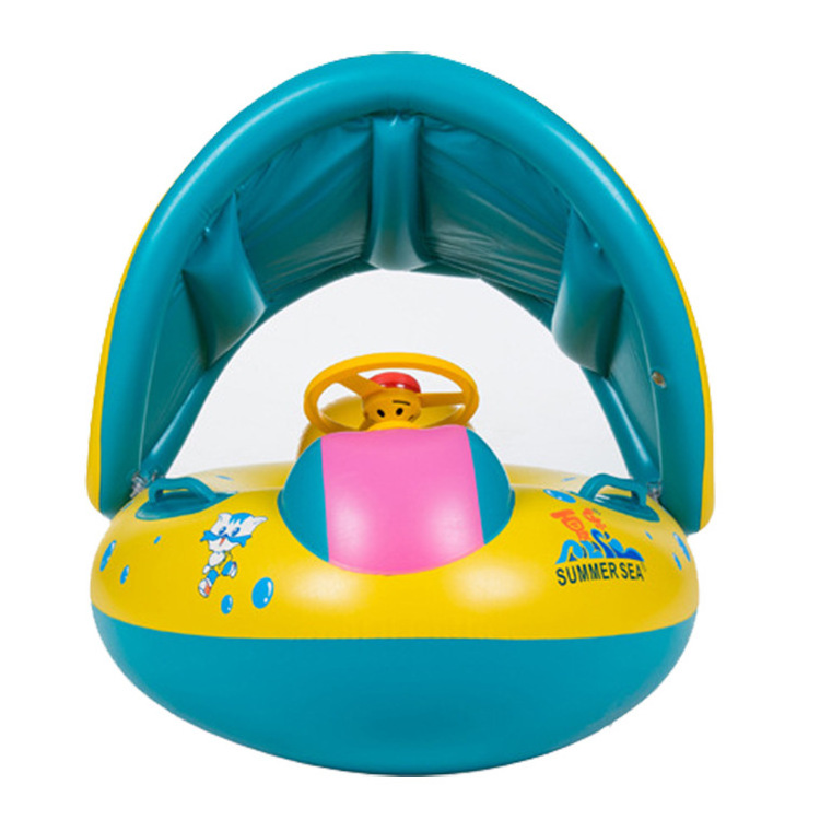 Hot Sale Inflatable Baby Seat Float Ring Swimming Circle Seat Boat Children'S Swimming Circle With Awning And Steering Wheel