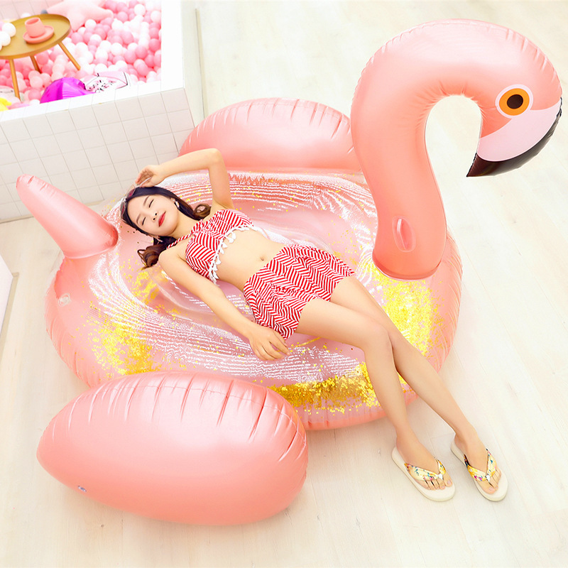 Summer Beach Accessories 192*180*115Cm Shiny Giant Pink Flamingo Pool Float For Adult