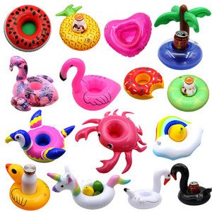 2022 New arrival pvc material pool toy flamingo unicorn conut tree portavasos inflable  inflatable drink cup holder floaters